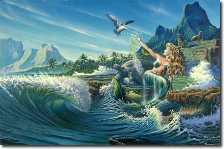 Ocean Wave Art Mermaid Painting by Encinitas, San Diego Artist, Kevin Anderson