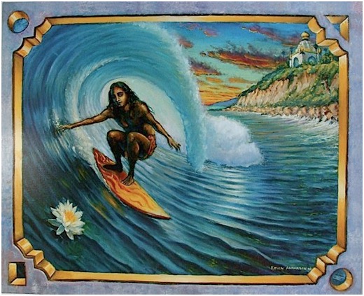 Surfing Swami Ocean Wave Art Painting Fantasy