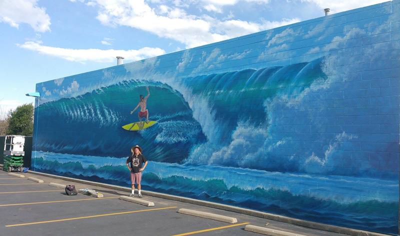 Ocean Wave Surfing Art Mural by San Diego Mural Artist Kevin Anderson